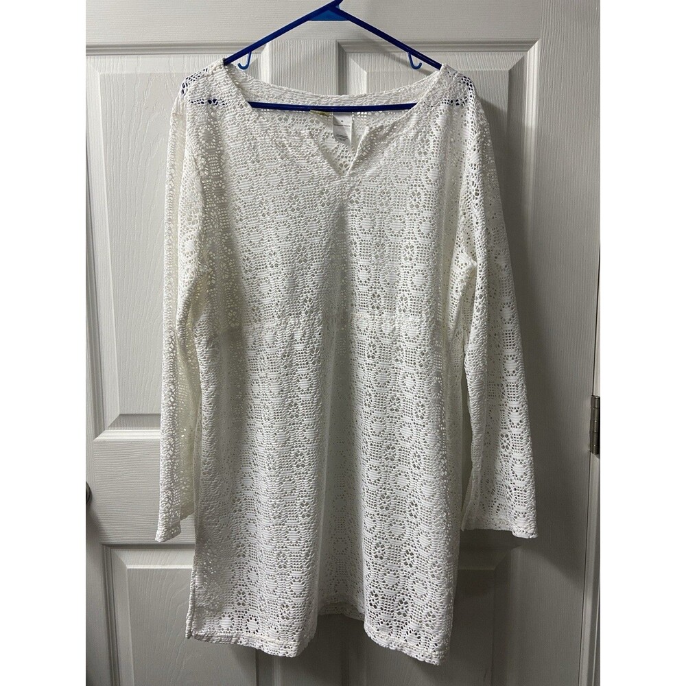 Islander White Swim Coverup Womens XL White Lace Polyesters See Through No Belt